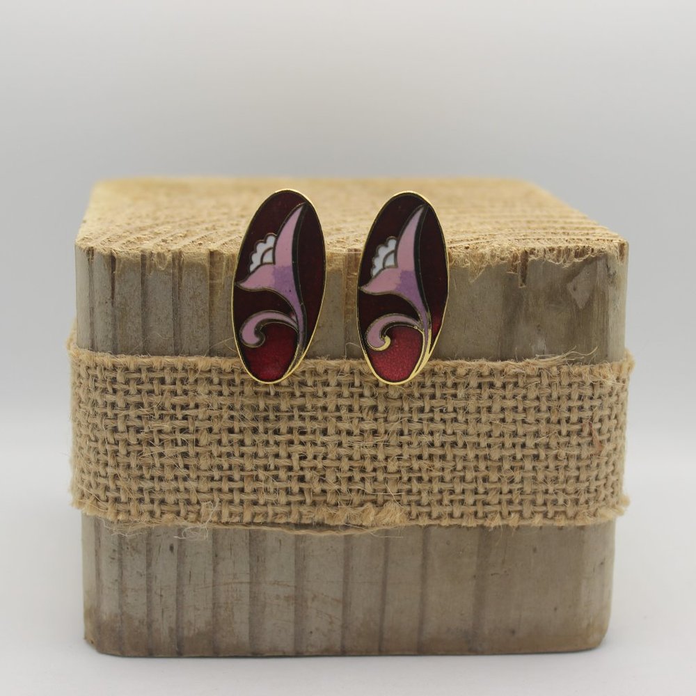 Cloisonne Flower Earrings Vintage